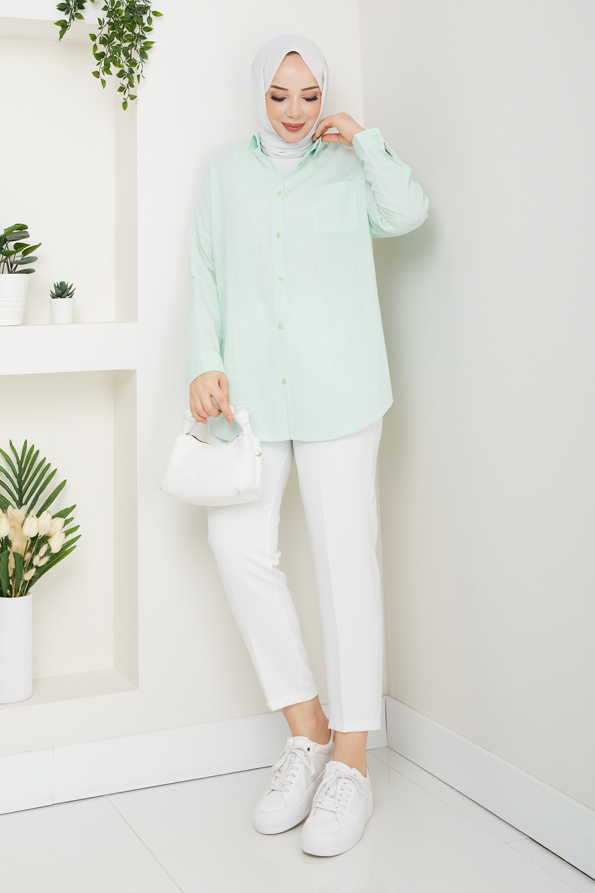 NVRL TEK CEP KETEN GÖMLEK-SU YEŞİLİ