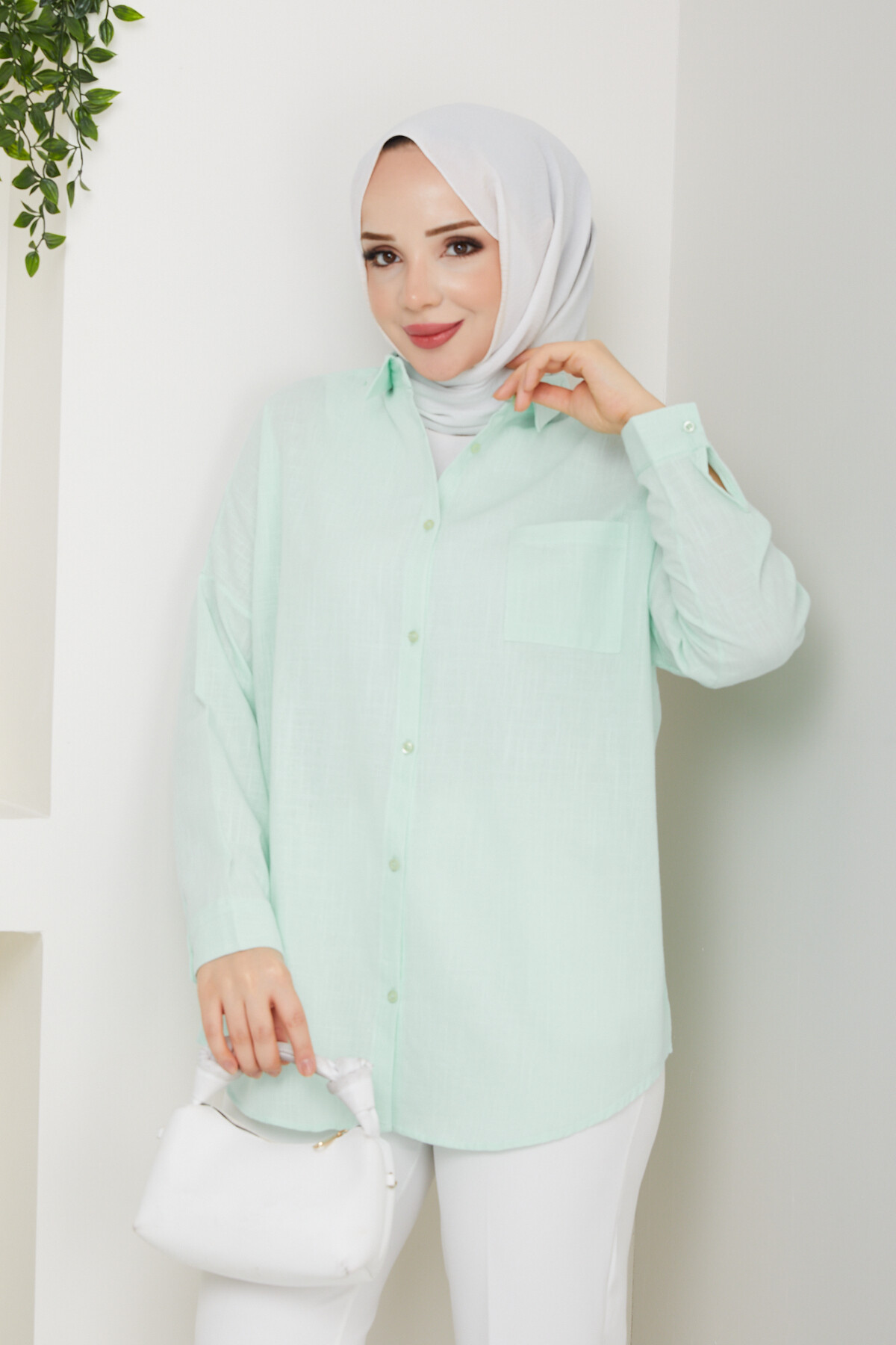 NVRL TEK CEP KETEN GÖMLEK-SU YEŞİLİ