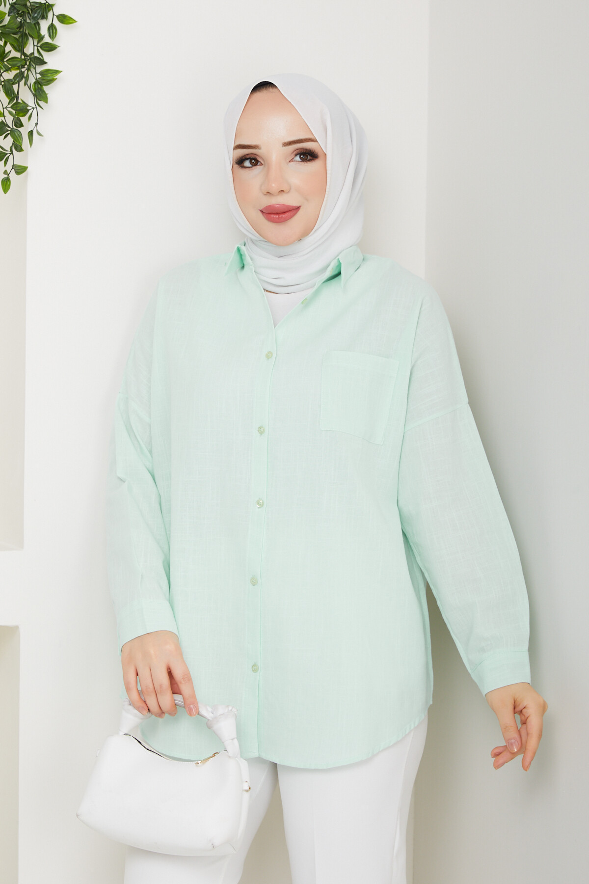 NVRL TEK CEP KETEN GÖMLEK-SU YEŞİLİ