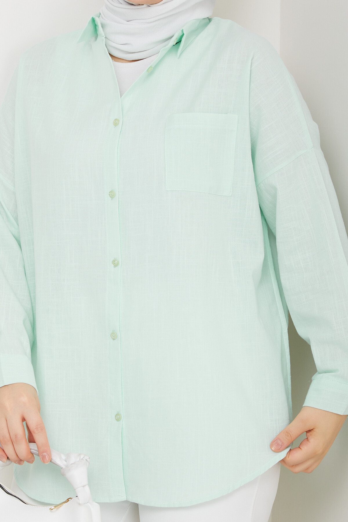 NVRL TEK CEP KETEN GÖMLEK-SU YEŞİLİ