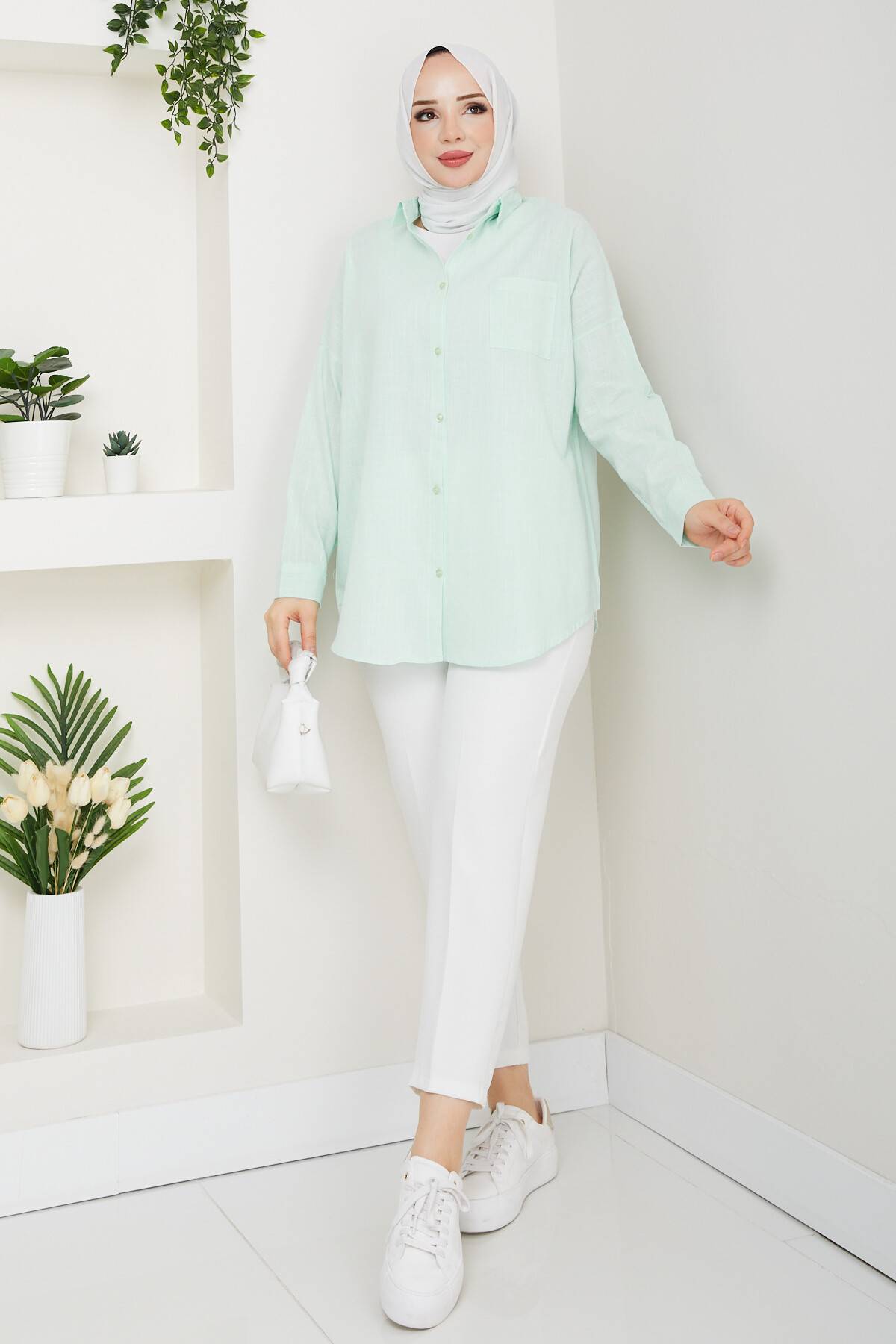 NVRL TEK CEP KETEN GÖMLEK-SU YEŞİLİ