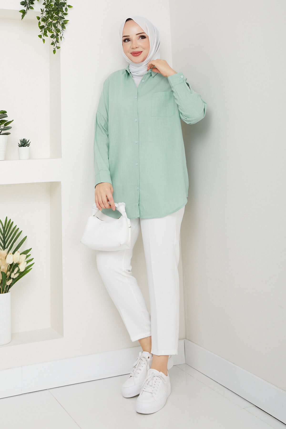 NVRL TEK CEP KETEN GÖMLEK-TURKUAZ