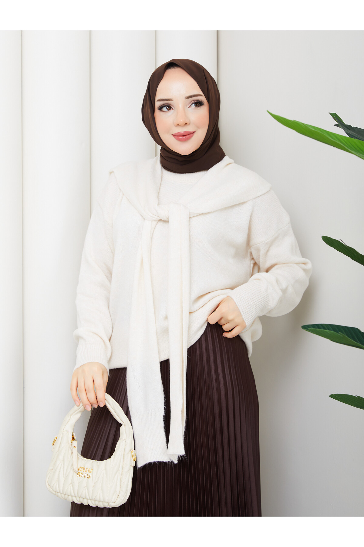 OMUZ ŞAL DETAY  KAZAK -KREM