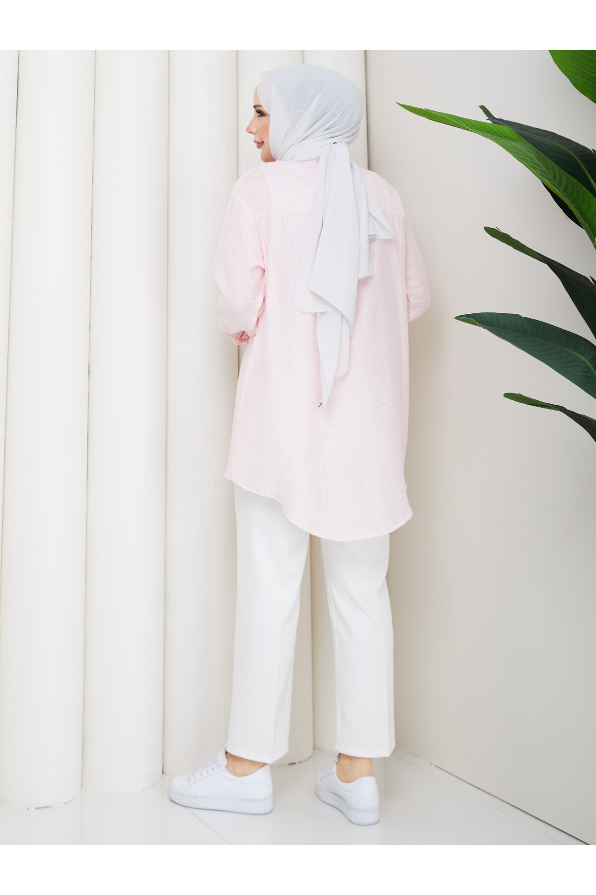 OMUZDAN TAŞ DETAYLI GÖMLEK - TOZ PEMBE