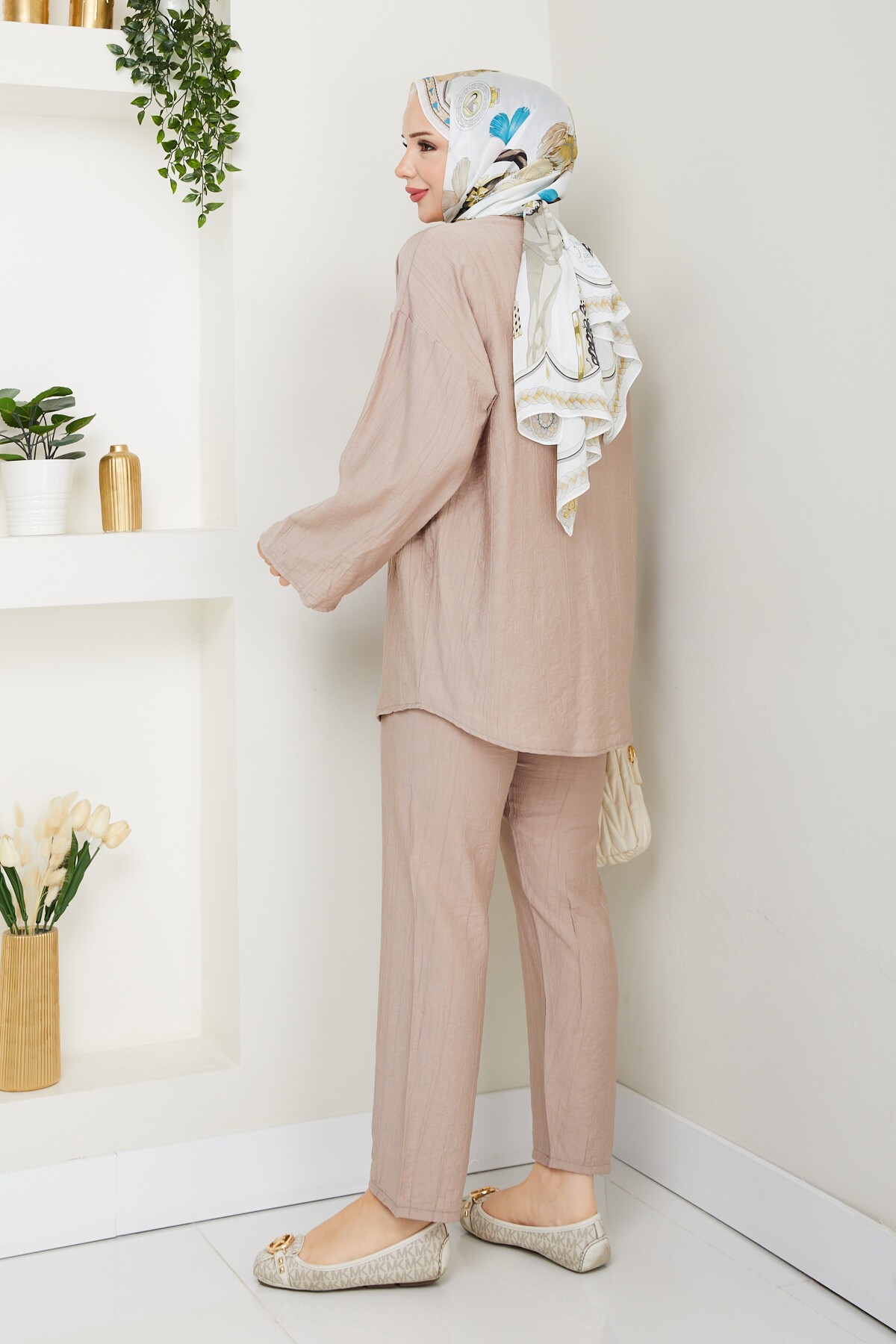 ÖN BAĞLAMALI PANTOLON TAKIM-KREM