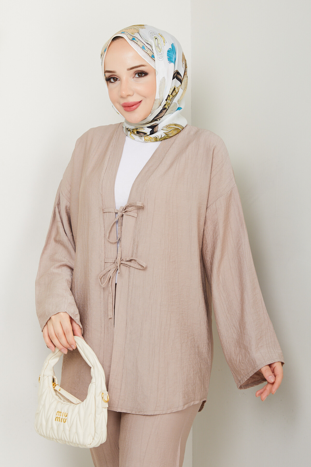 ÖN BAĞLAMALI PANTOLON TAKIM-KREM