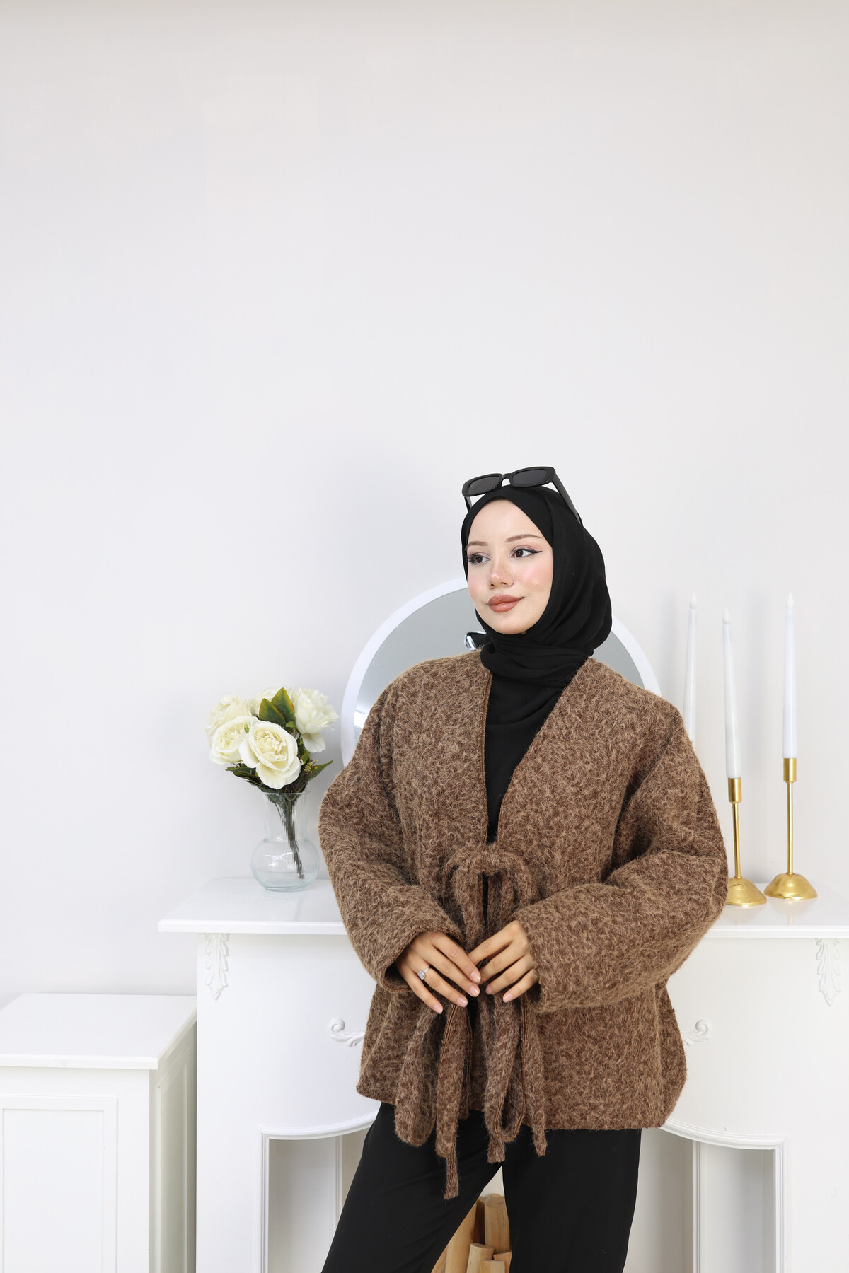 ÖNDEN BAĞLAMALI KAŞE CEKET-ACI KAHVE