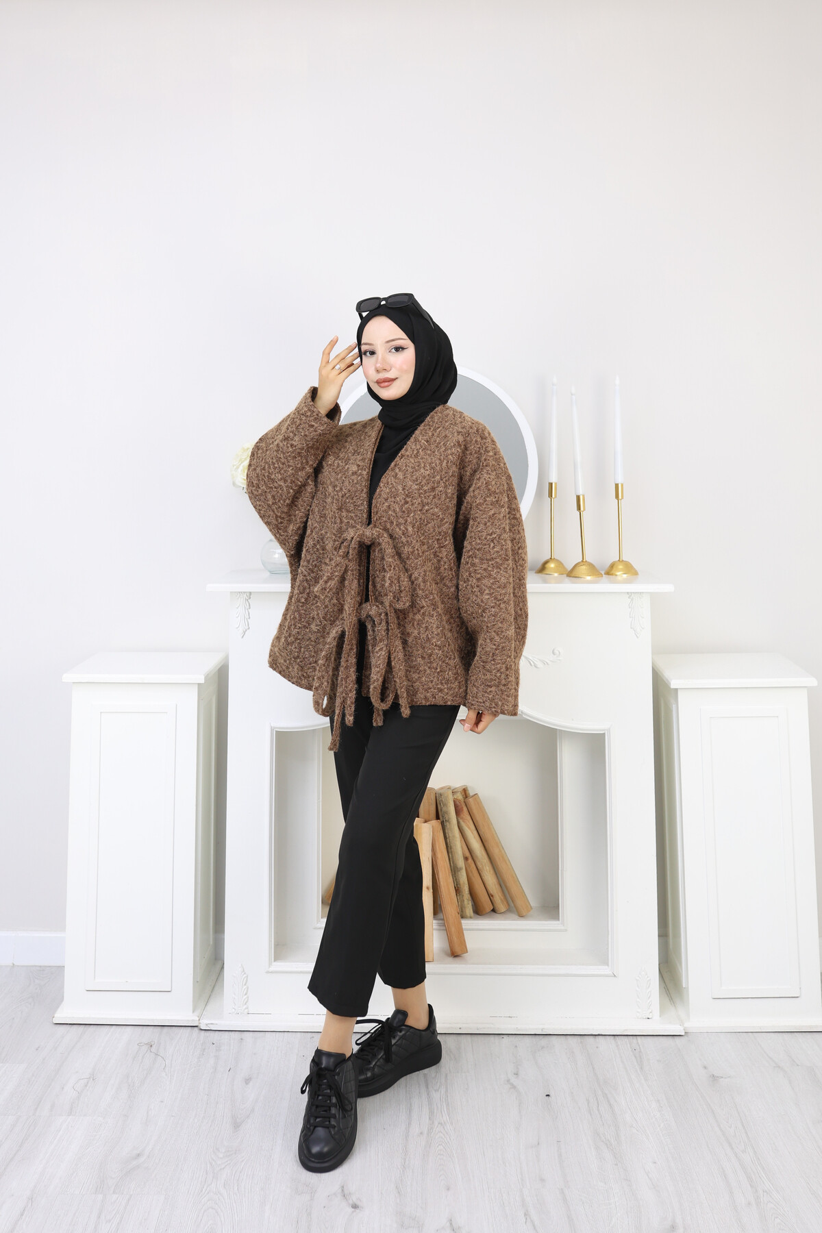 ÖNDEN BAĞLAMALI KAŞE CEKET-ACI KAHVE