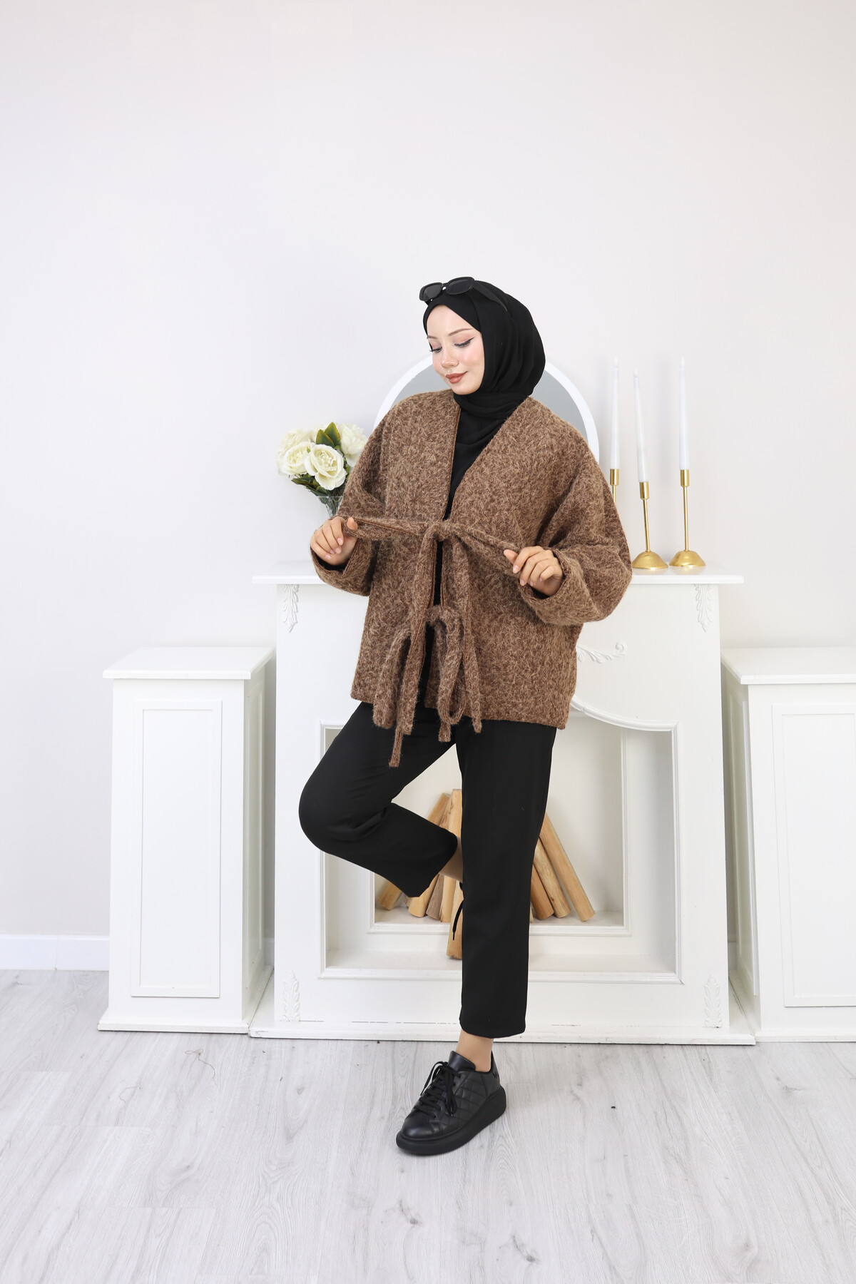 ÖNDEN BAĞLAMALI KAŞE CEKET-ACI KAHVE