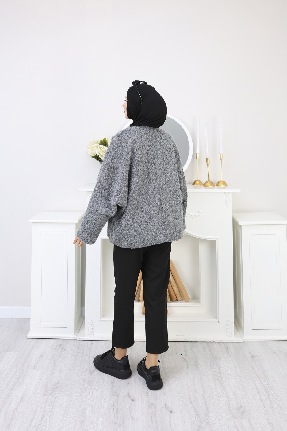 ÖNDEN BAĞLAMALI KAŞE CEKET-FÜME