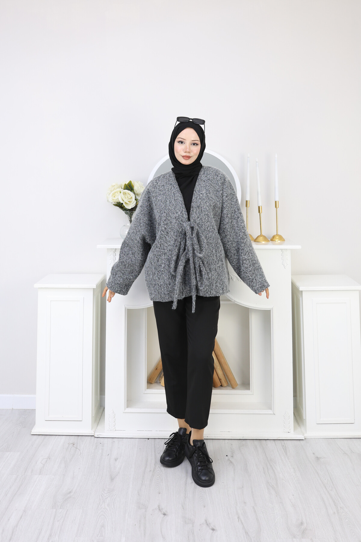 ÖNDEN BAĞLAMALI KAŞE CEKET-FÜME