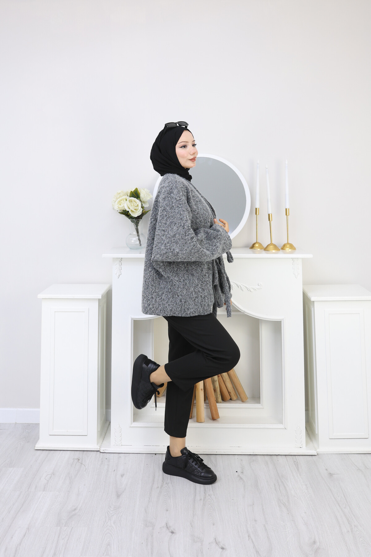 ÖNDEN BAĞLAMALI KAŞE CEKET-FÜME