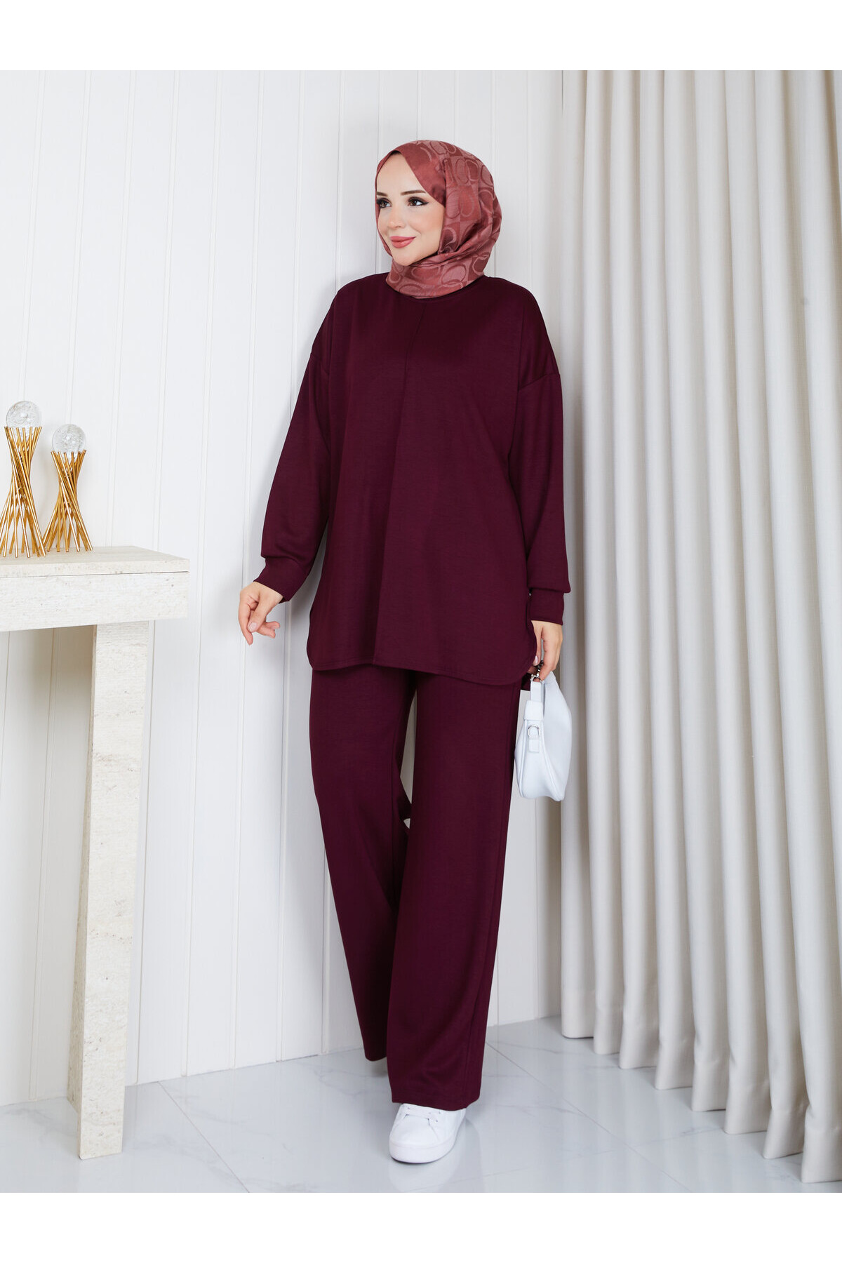 Oval Kesim Oysho Kumaş İkili Takım – Bordo