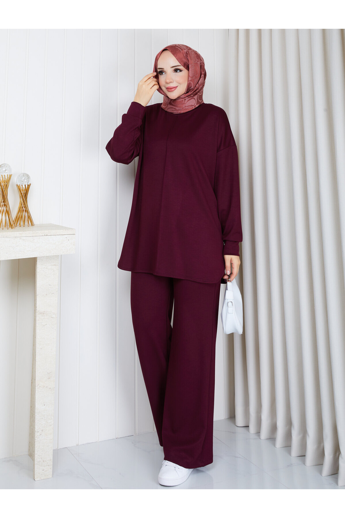 Oval Kesim Oysho Kumaş İkili Takım – Bordo