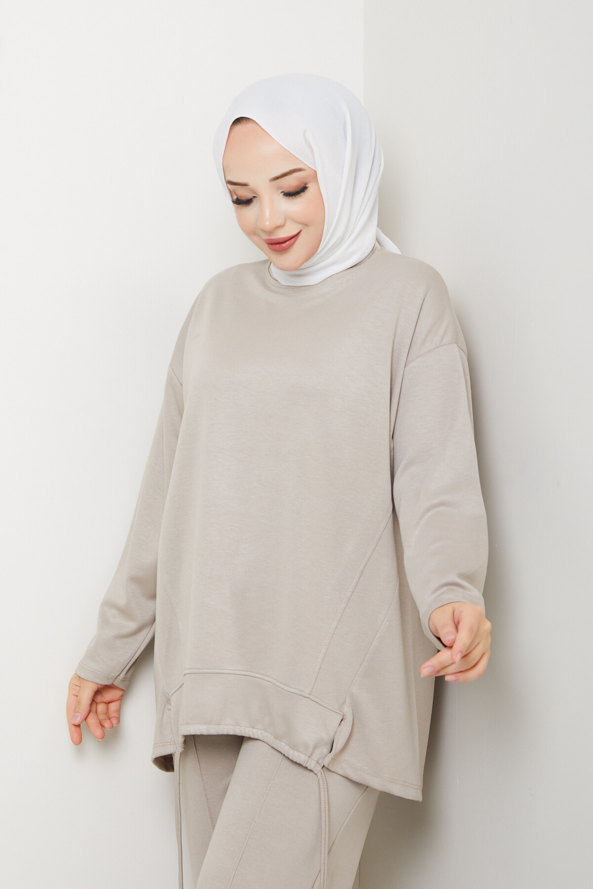 Oysho Biyeli Asimetrik Salaş Takım Krem