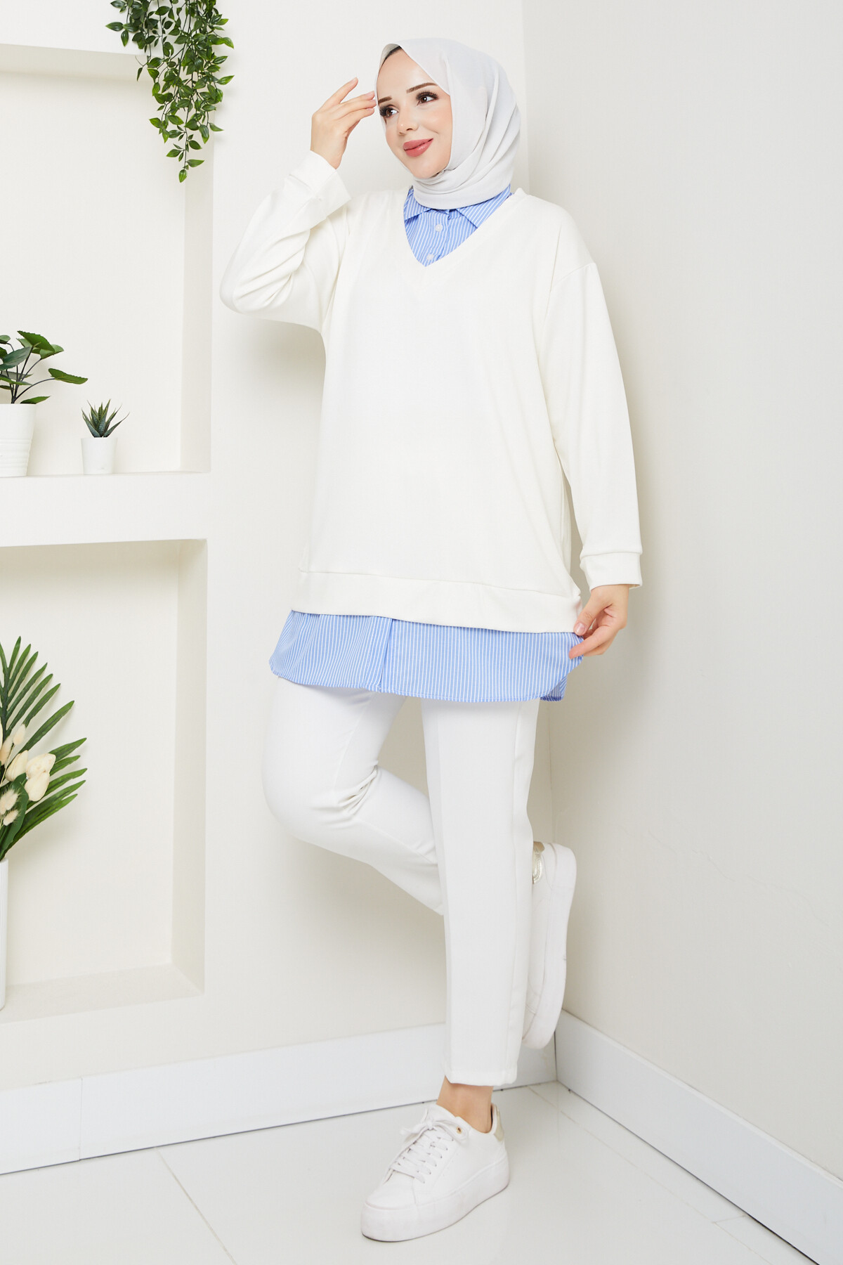 Oysho Gömlek Yaka Tunik Beyaz