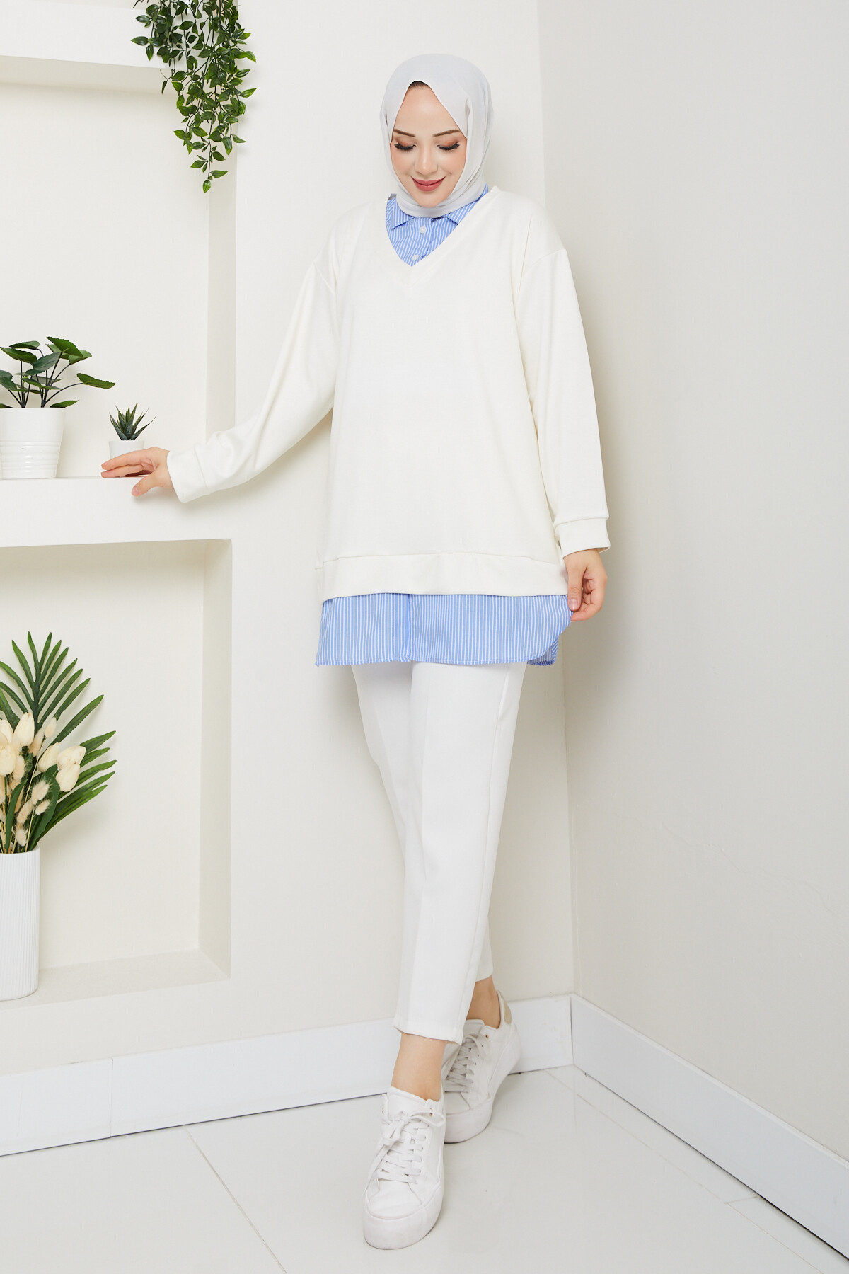 Oysho Gömlek Yaka Tunik Beyaz