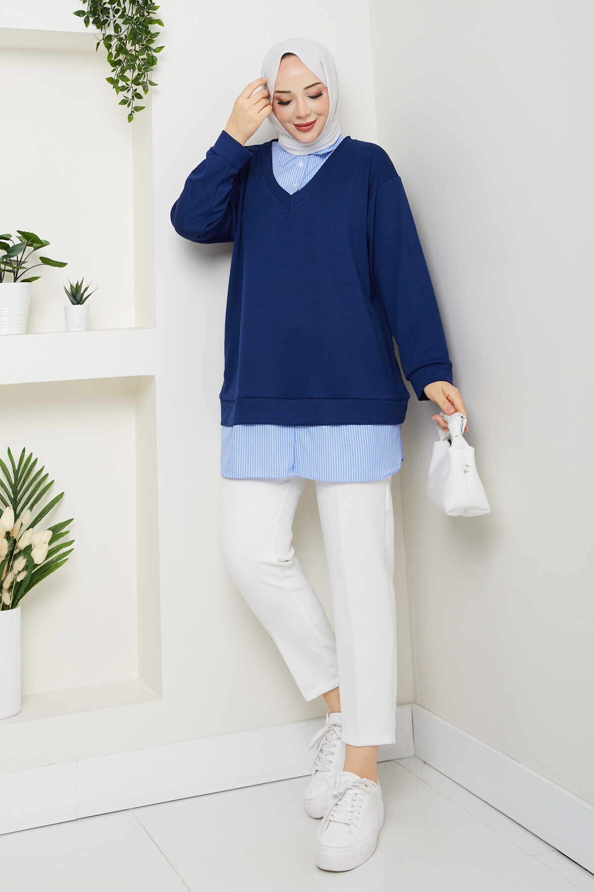 Oysho Gömlek Yaka Tunik Lacivert