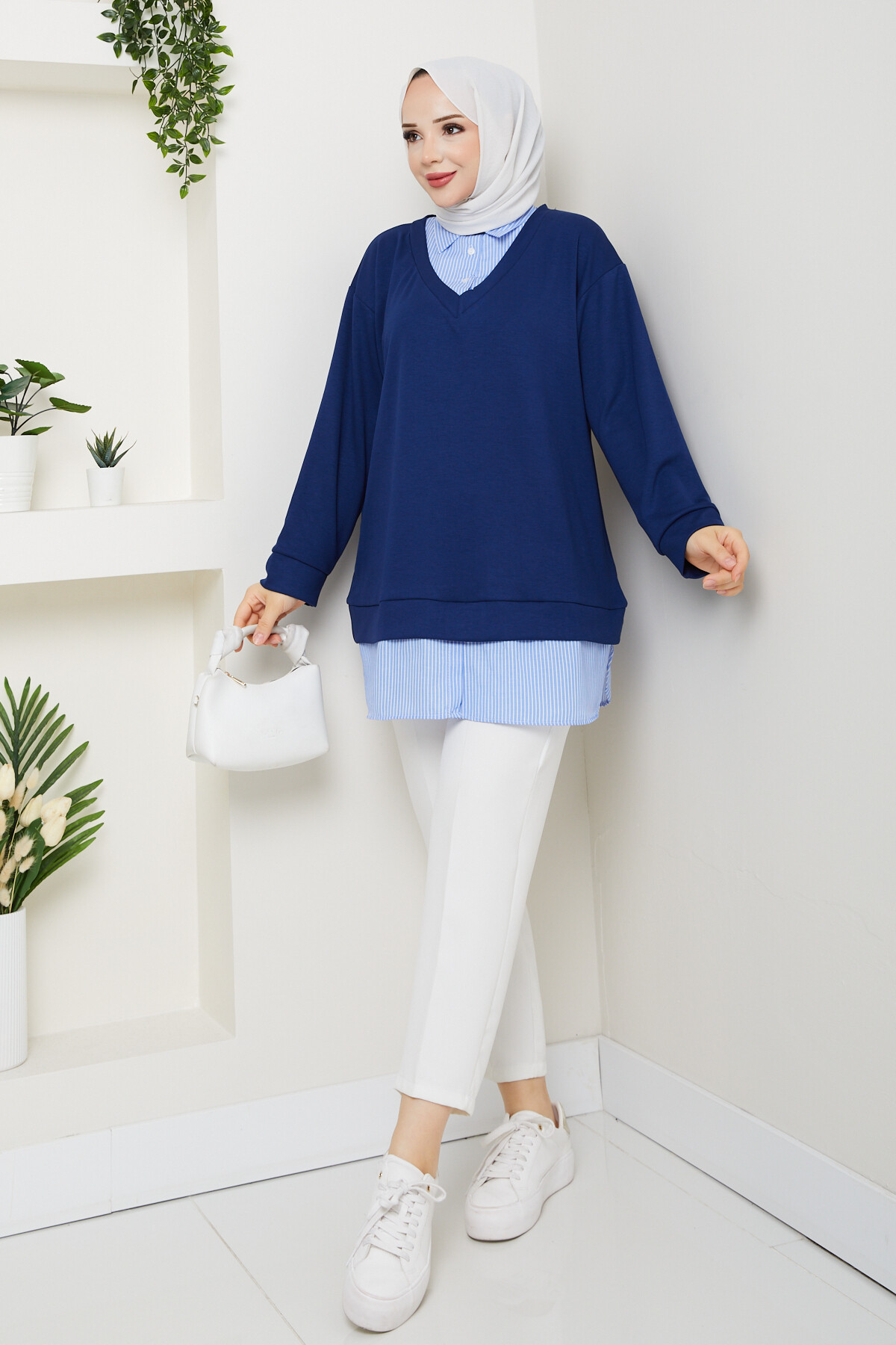 Oysho Gömlek Yaka Tunik Lacivert