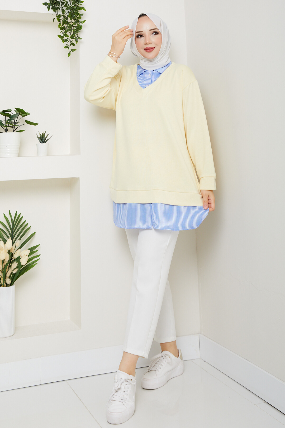 Oysho Gömlek Yaka Tunik Sarı