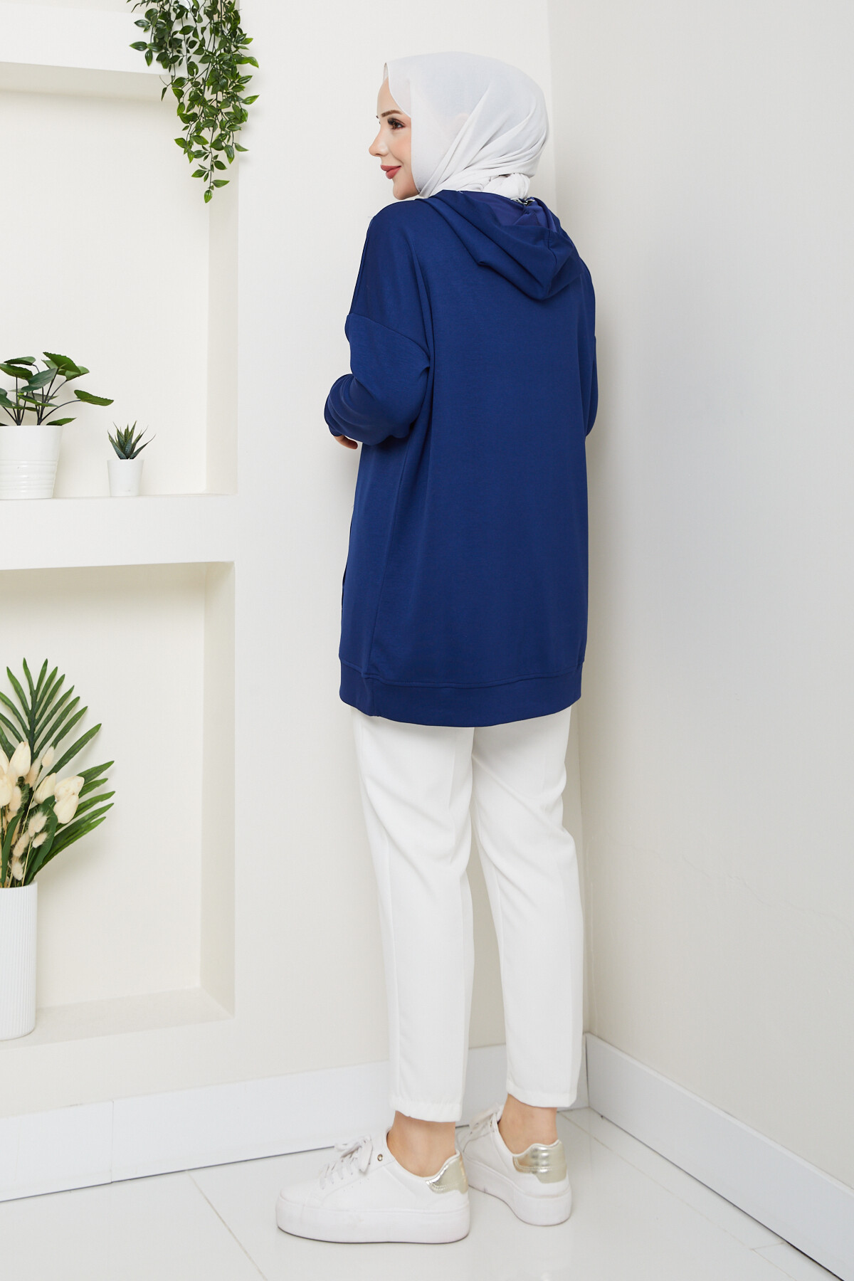 Oysho Kanguru Cep Yarım Fermuarlı Kapşonlu Sweat Lacivert