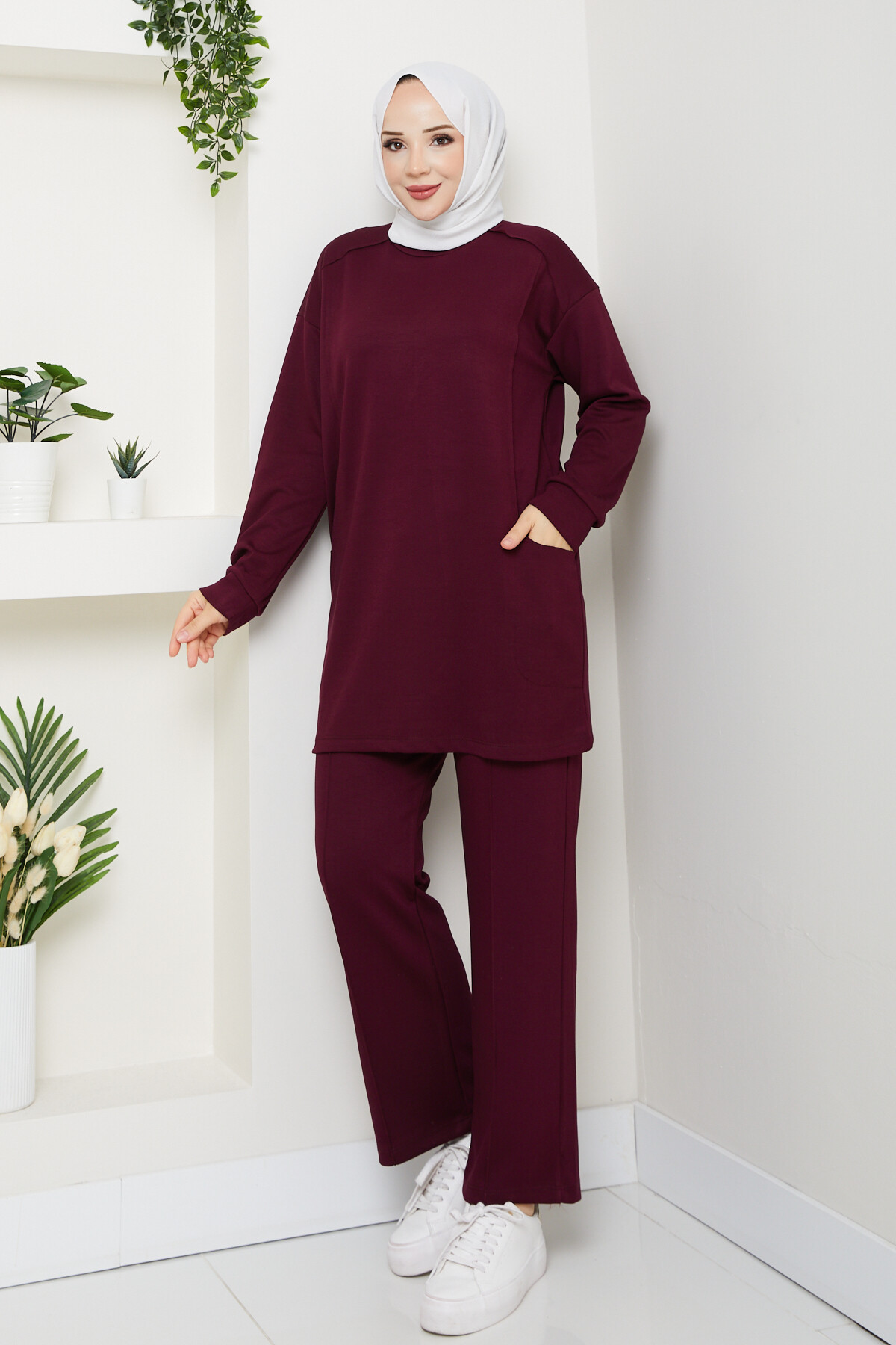 Oysho Naturel Dikişli Cepli Takım Bordo