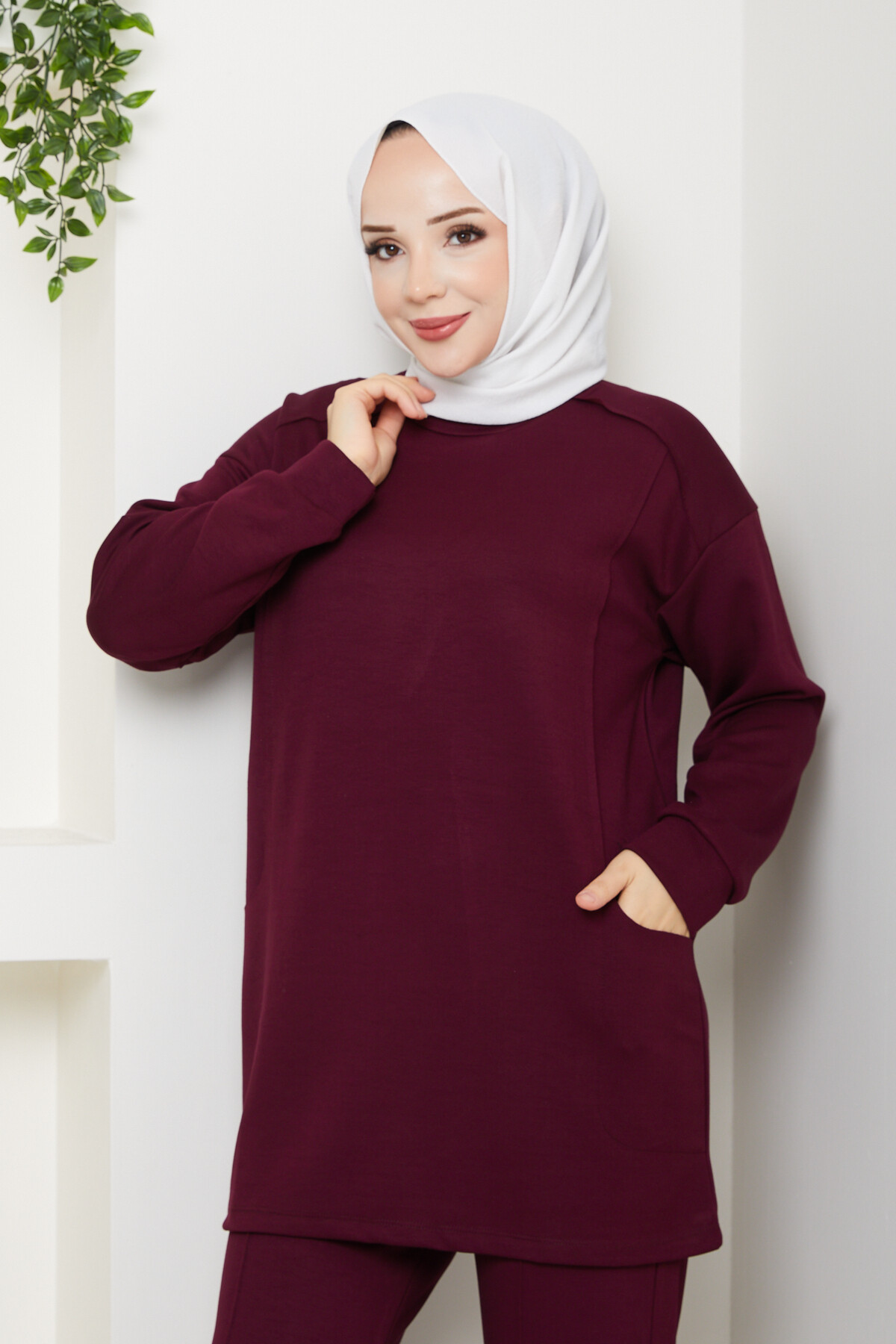 Oysho Naturel Dikişli Cepli Takım Bordo