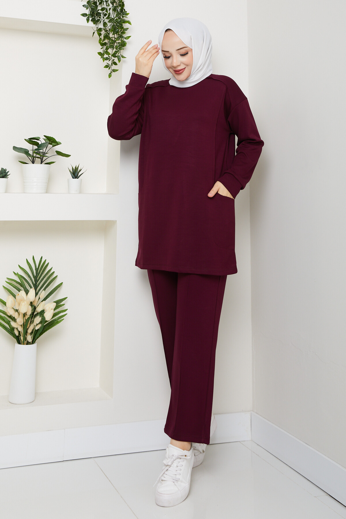 Oysho Naturel Dikişli Cepli Takım Bordo