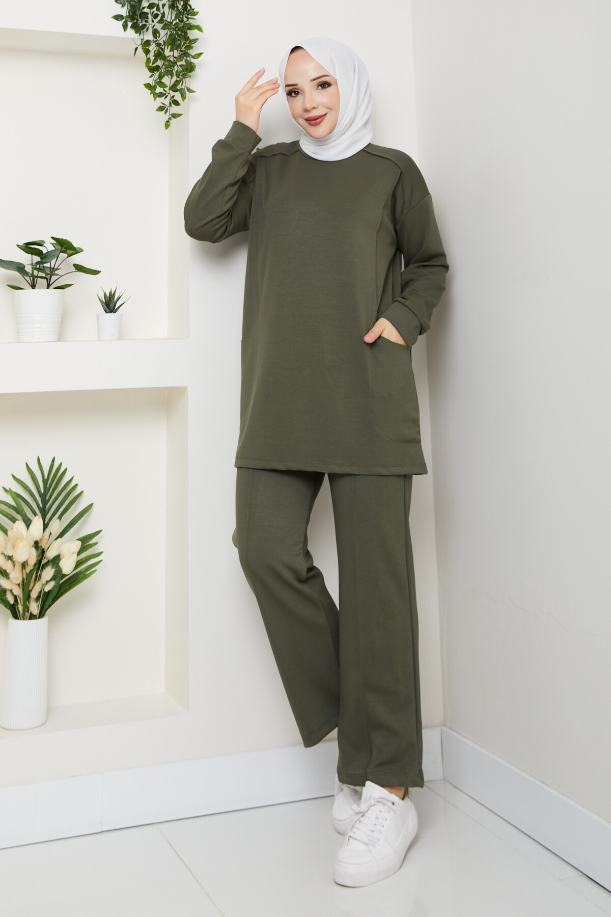 Oysho Naturel Dikişli Cepli Takım Haki