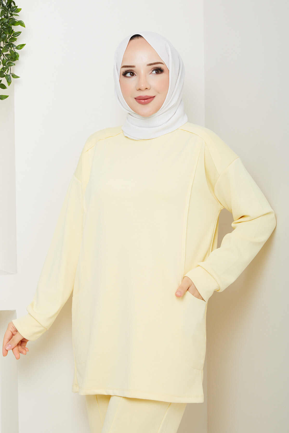 Oysho Naturel Dikişli Cepli Takım Sarı