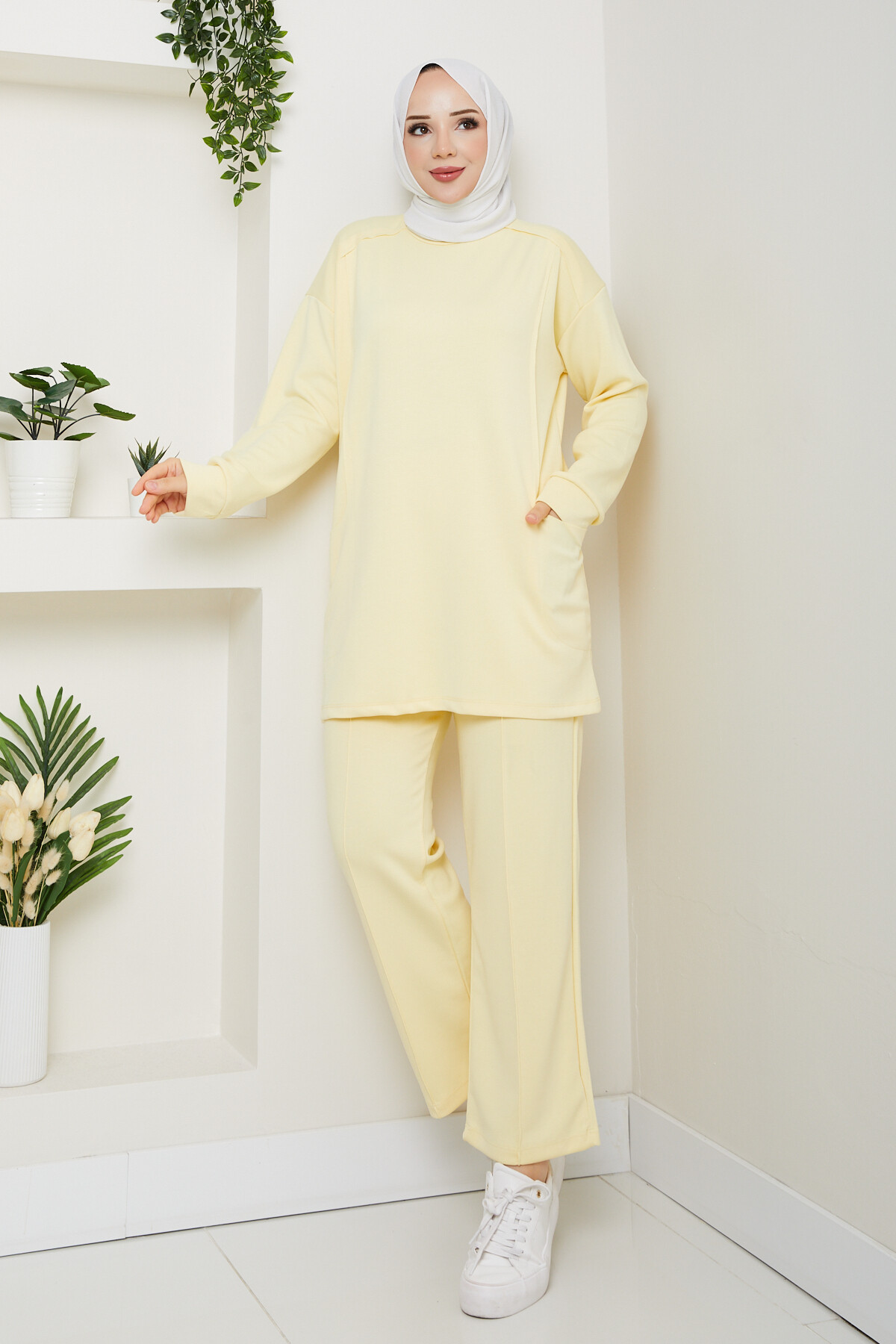 Oysho Naturel Dikişli Cepli Takım Sarı