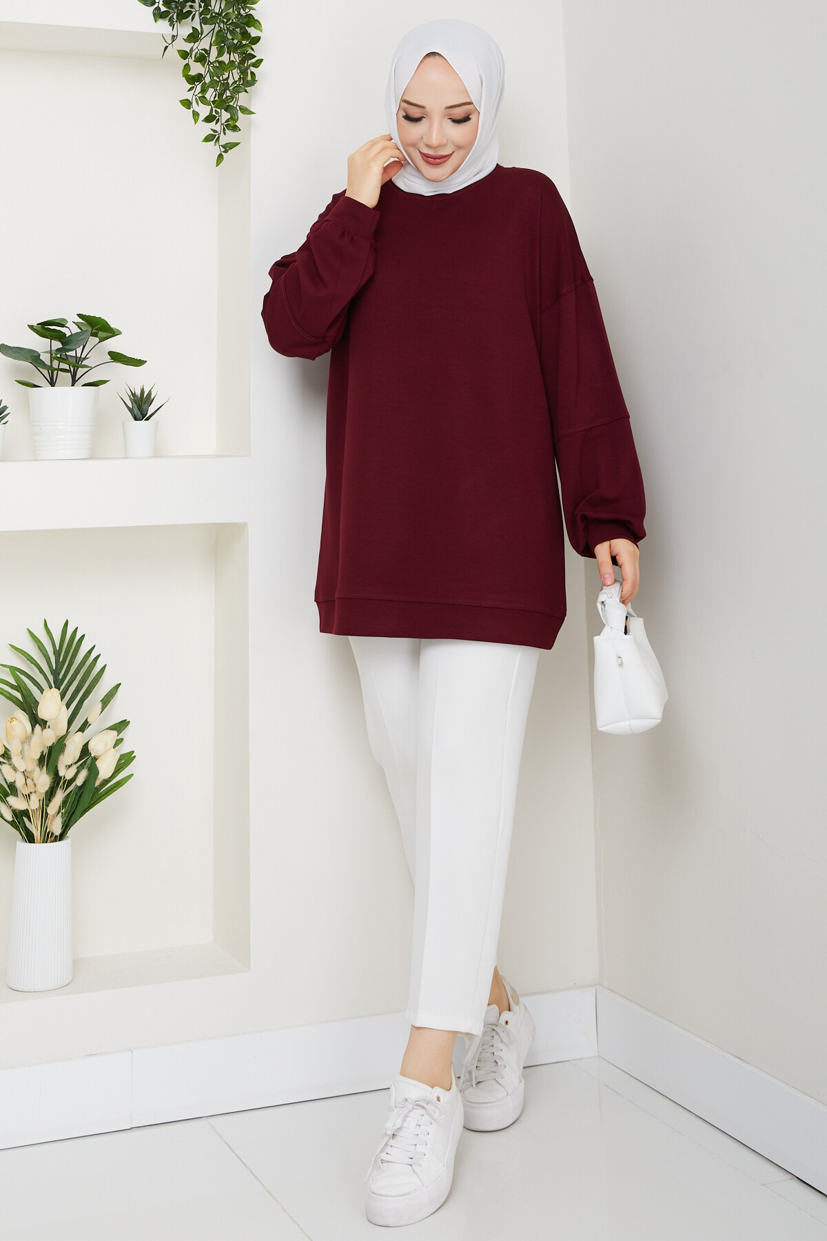 Oysho Oversize Beyzik Sweat Bordo