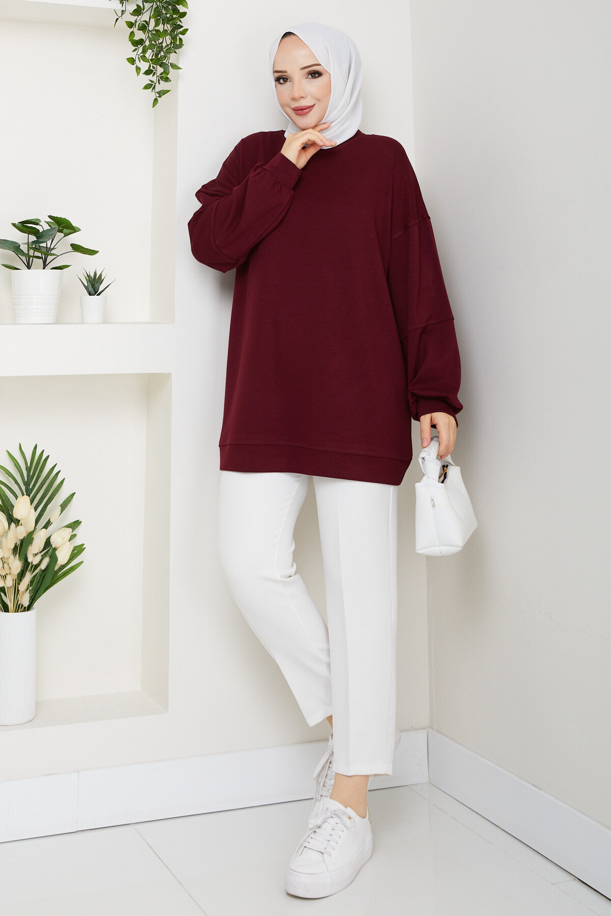 Oysho Oversize Beyzik Sweat Bordo