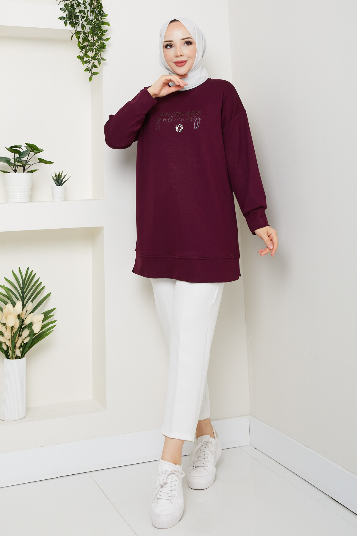 Oysho Salaş Tunik Enjeksiyon Baskılı Bordo