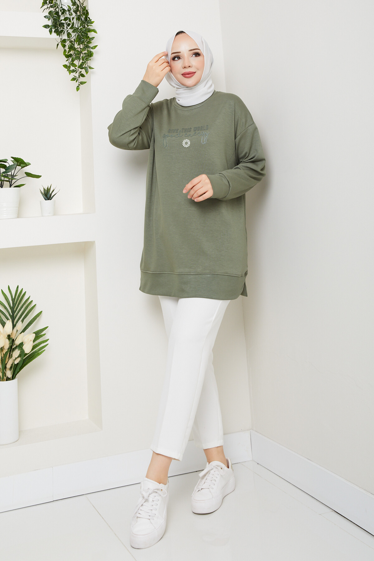 Oysho Salaş Tunik Enjeksiyon Baskılı Haki