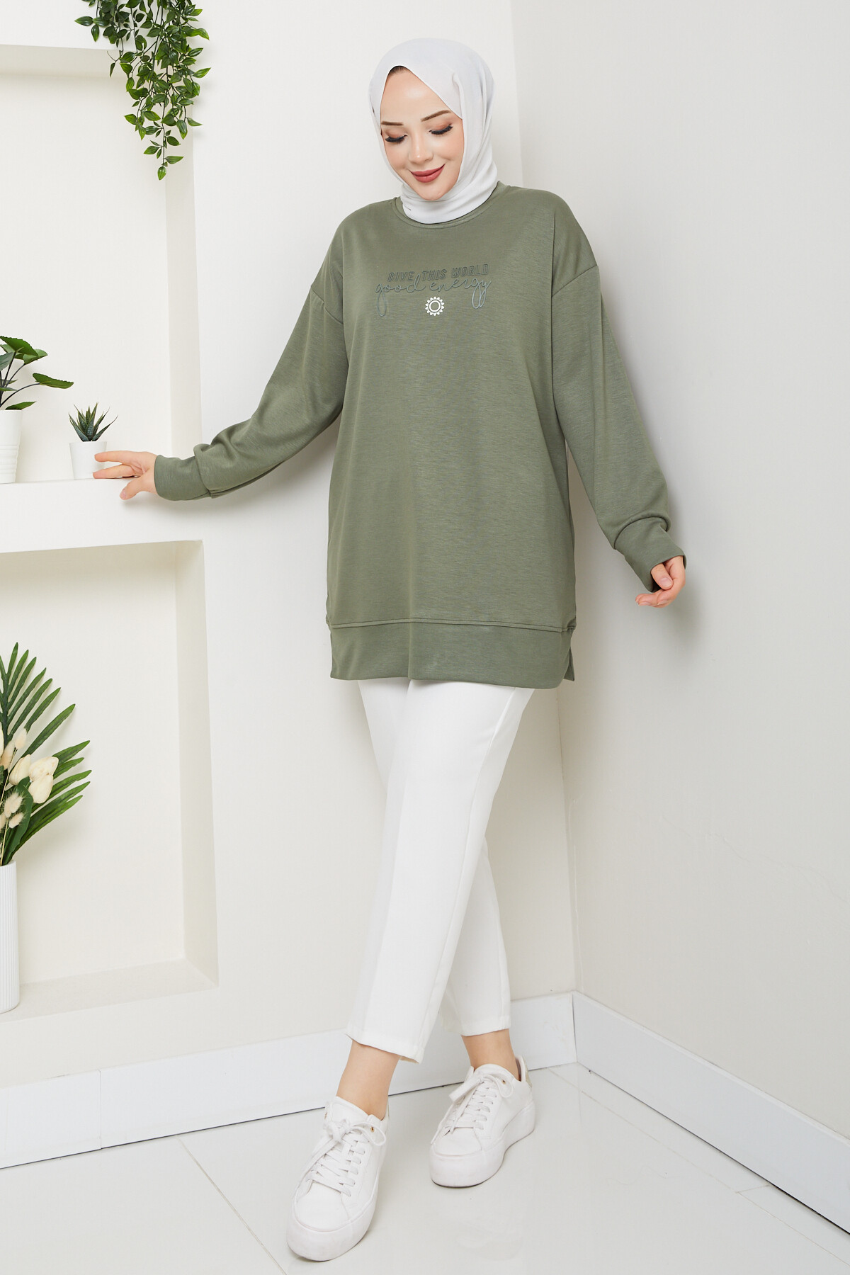 Oysho Salaş Tunik Enjeksiyon Baskılı Haki