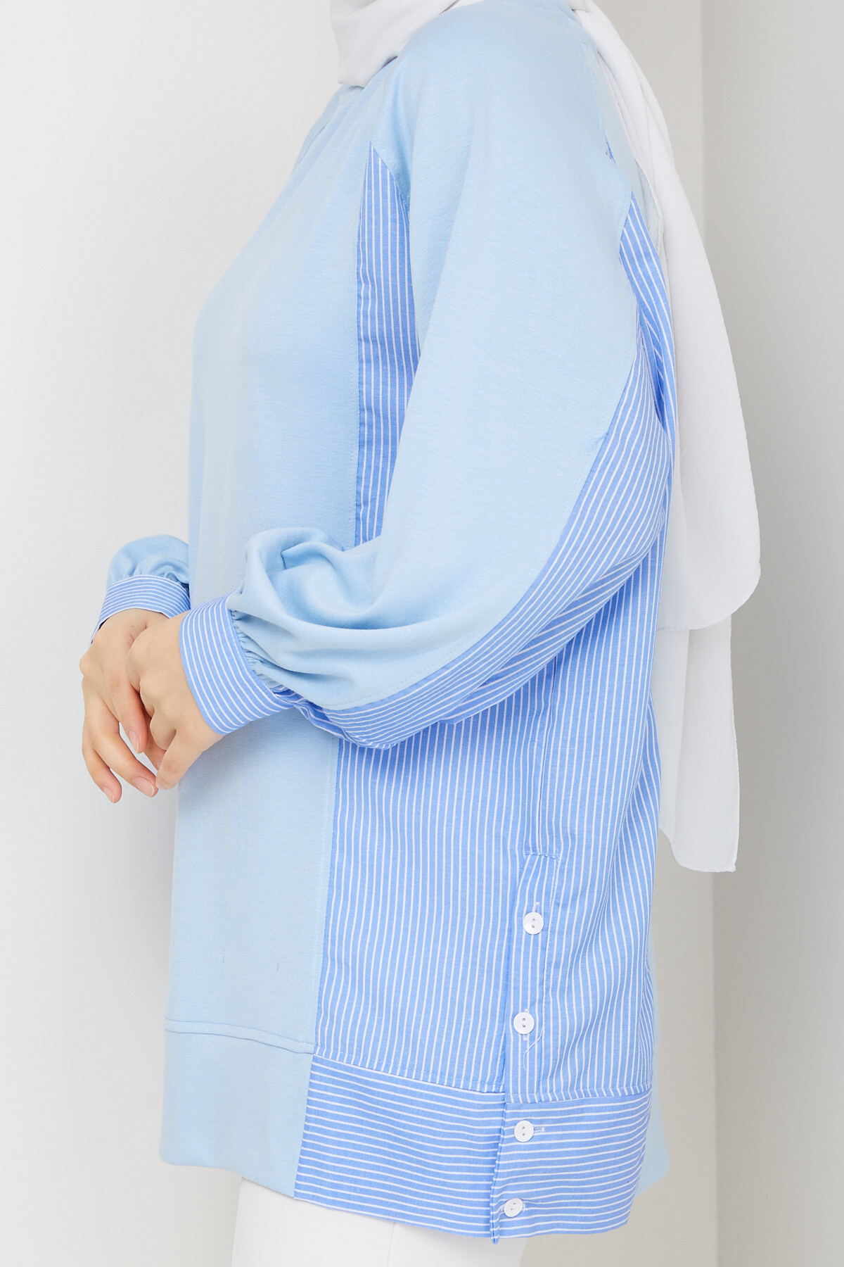 Oysho Yan Düğmeli Çizgi Garnili Tunik Bebe Mavisi