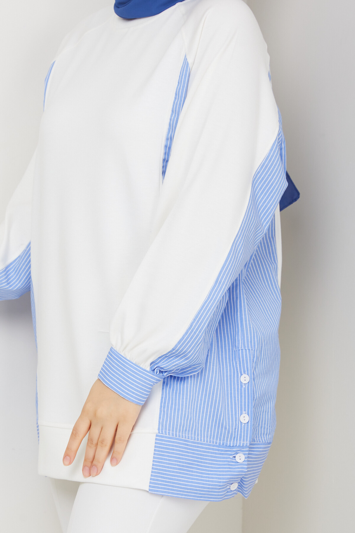 Oysho Yan Düğmeli Çizgi Garnili Tunik Beyaz