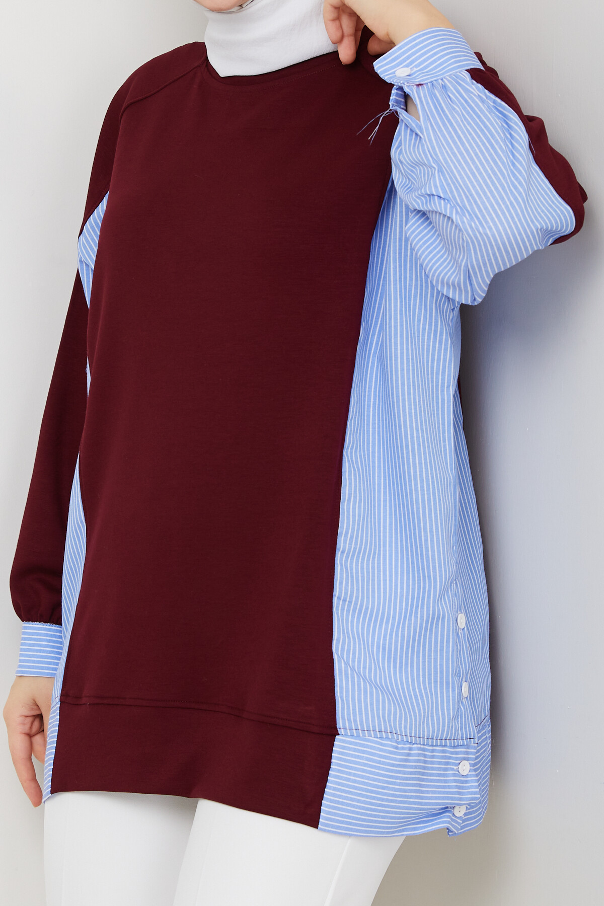 Oysho Yan Düğmeli Çizgi Garnili Tunik Bordo