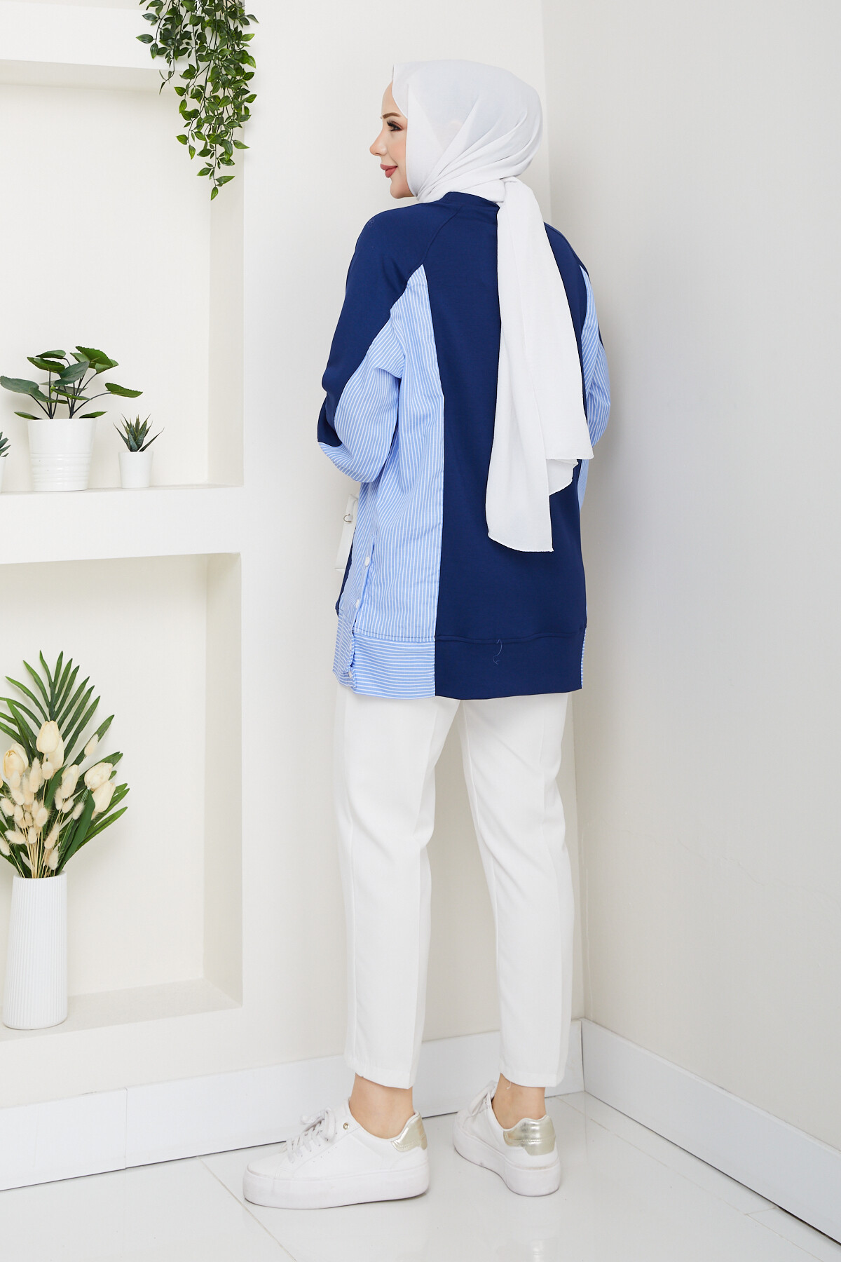 Oysho Yan Düğmeli Çizgi Garnili Tunik Lacivert