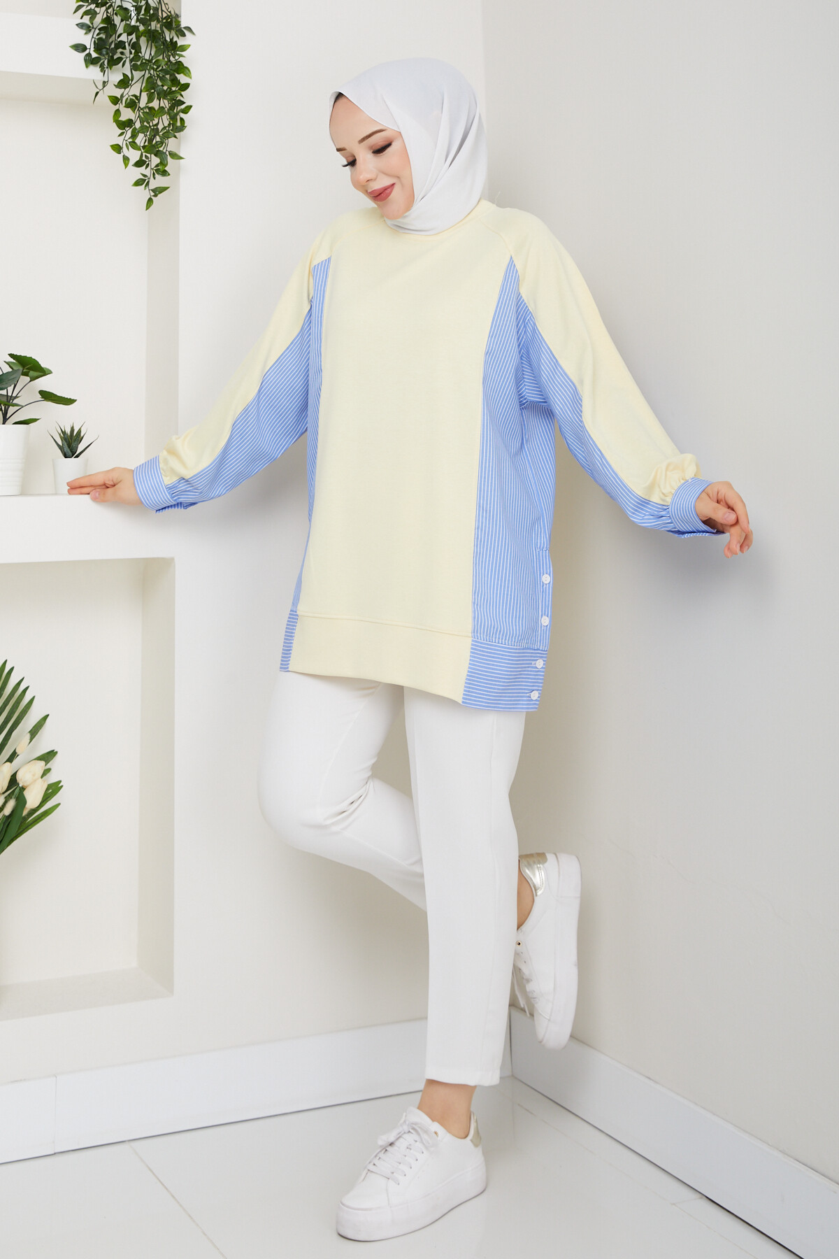 Oysho Yan Düğmeli Çizgi Garnili Tunik Sarı