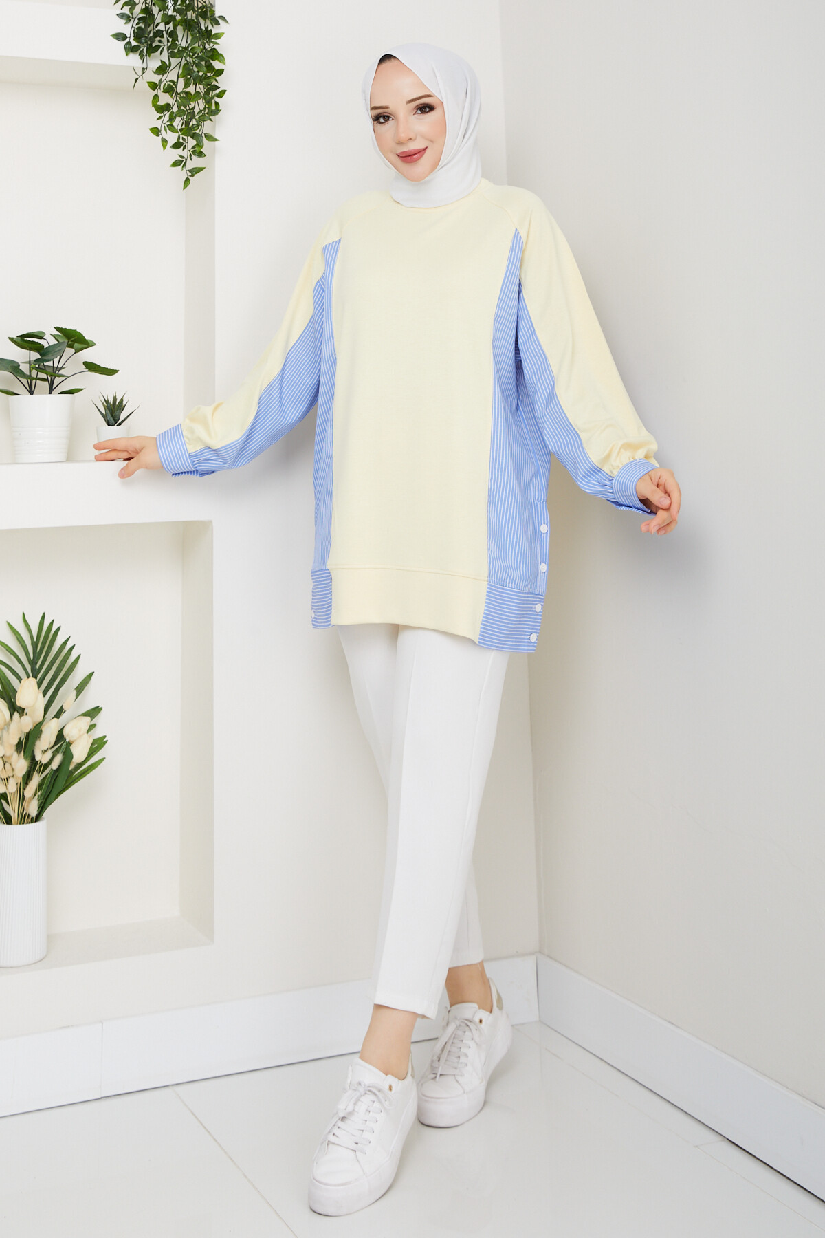 Oysho Yan Düğmeli Çizgi Garnili Tunik Sarı