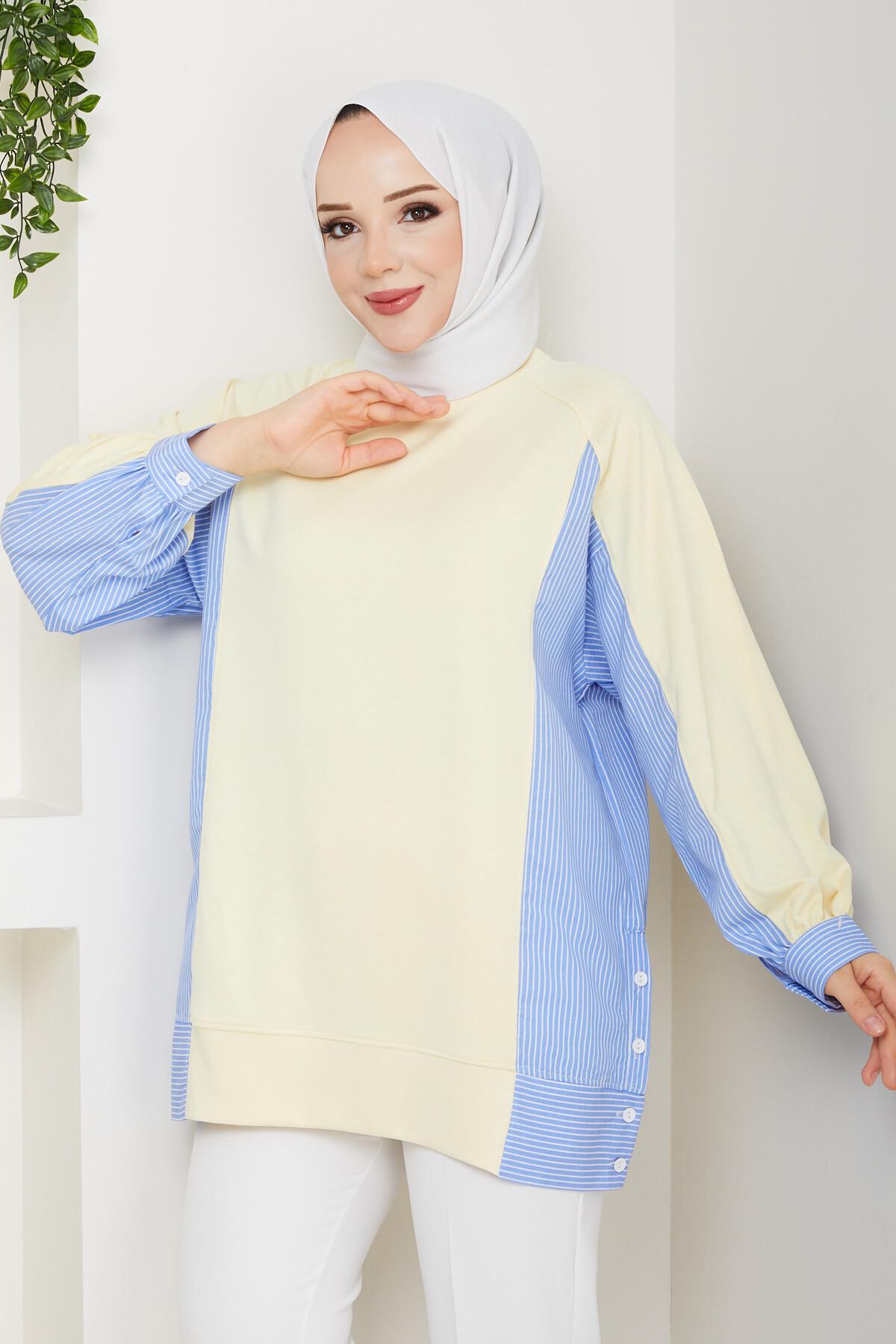 Oysho Yan Düğmeli Çizgi Garnili Tunik Sarı