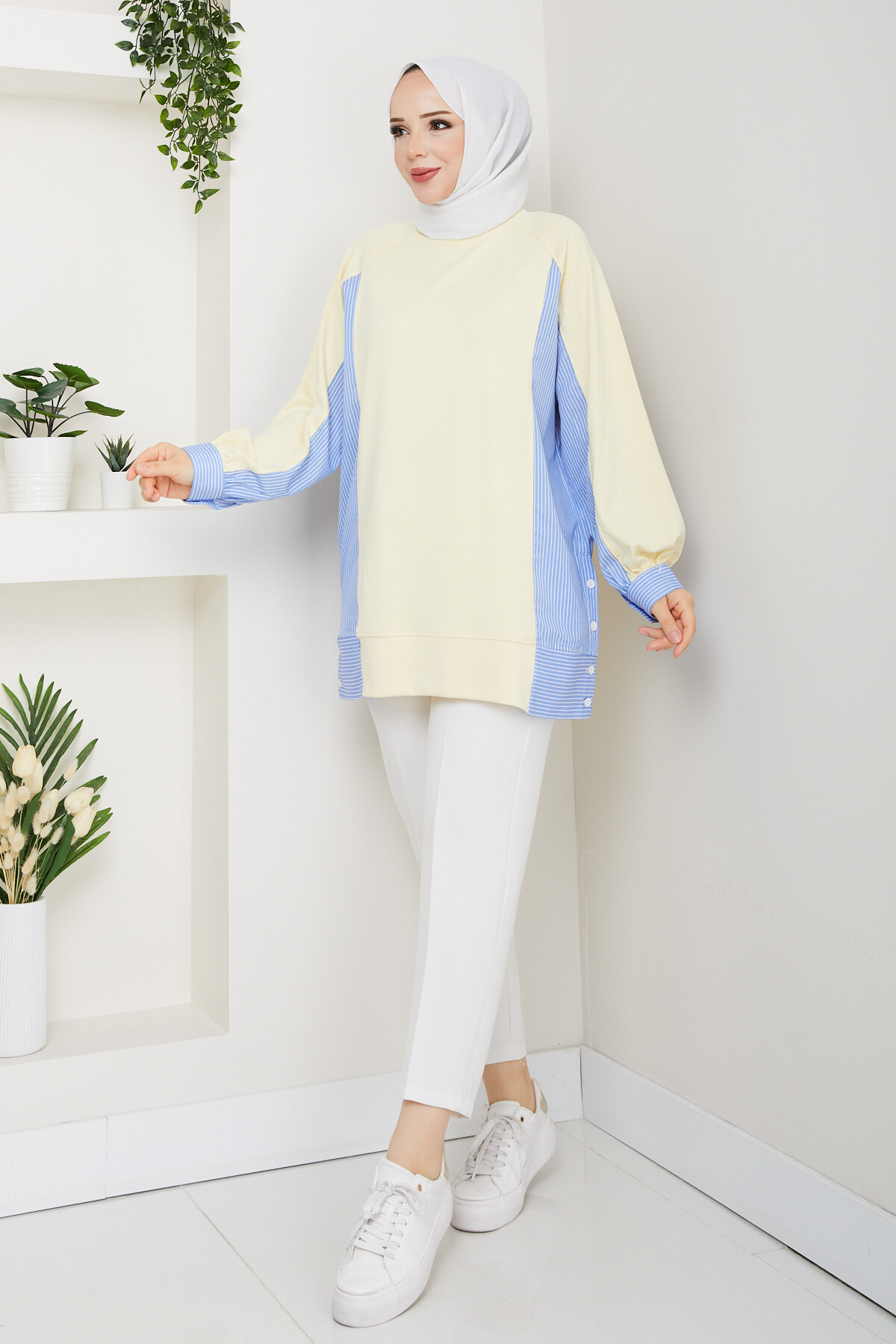 Oysho Yan Düğmeli Çizgi Garnili Tunik Sarı