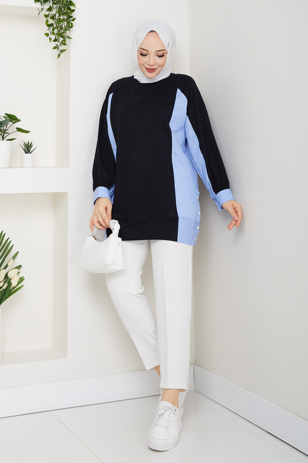 Oysho Yan Düğmeli Çizgi Garnili Tunik Siyah