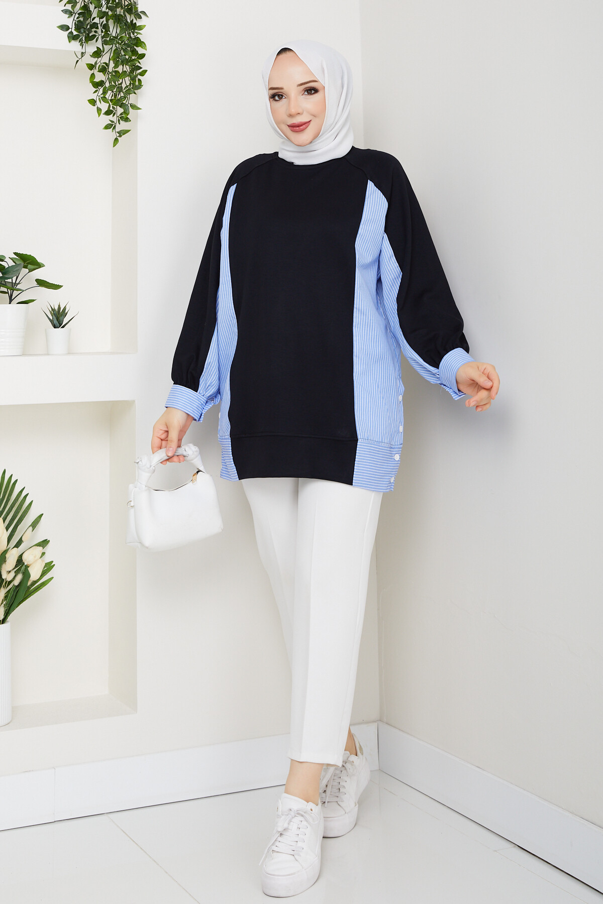 Oysho Yan Düğmeli Çizgi Garnili Tunik Siyah