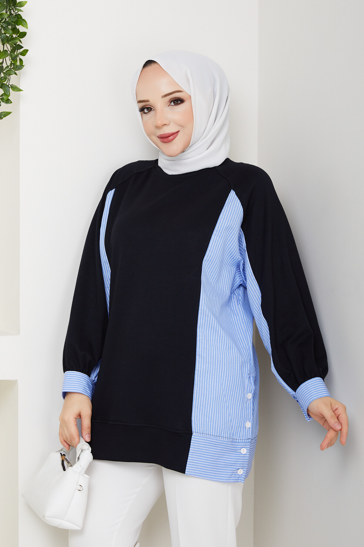 Oysho Yan Düğmeli Çizgi Garnili Tunik Siyah