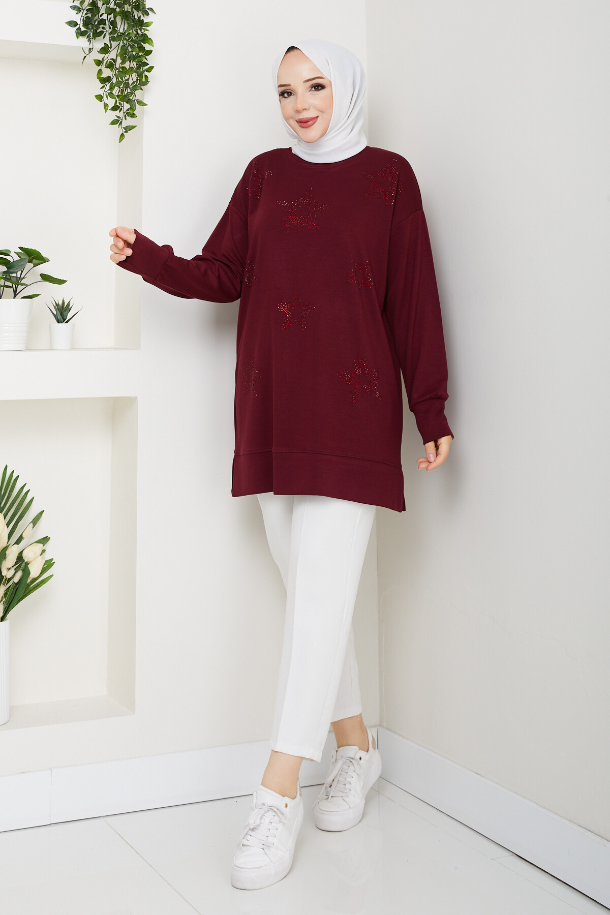 Oysho Yıldız Taşlı Tunik Bordo