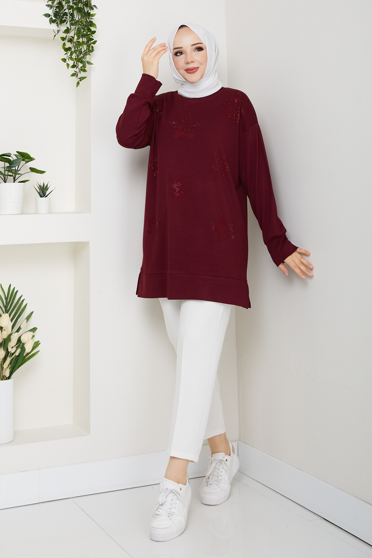 Oysho Yıldız Taşlı Tunik Bordo