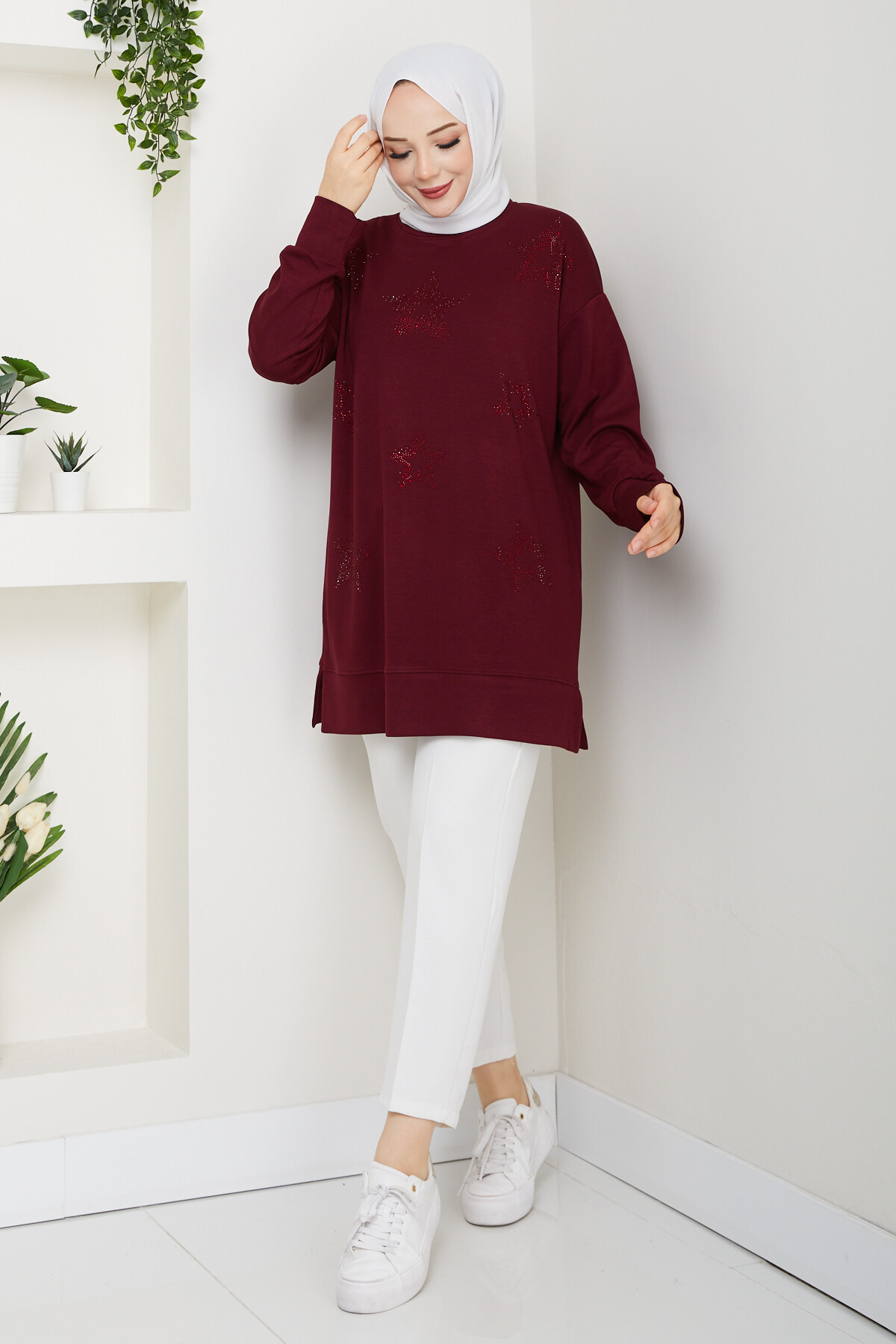 Oysho Yıldız Taşlı Tunik Bordo